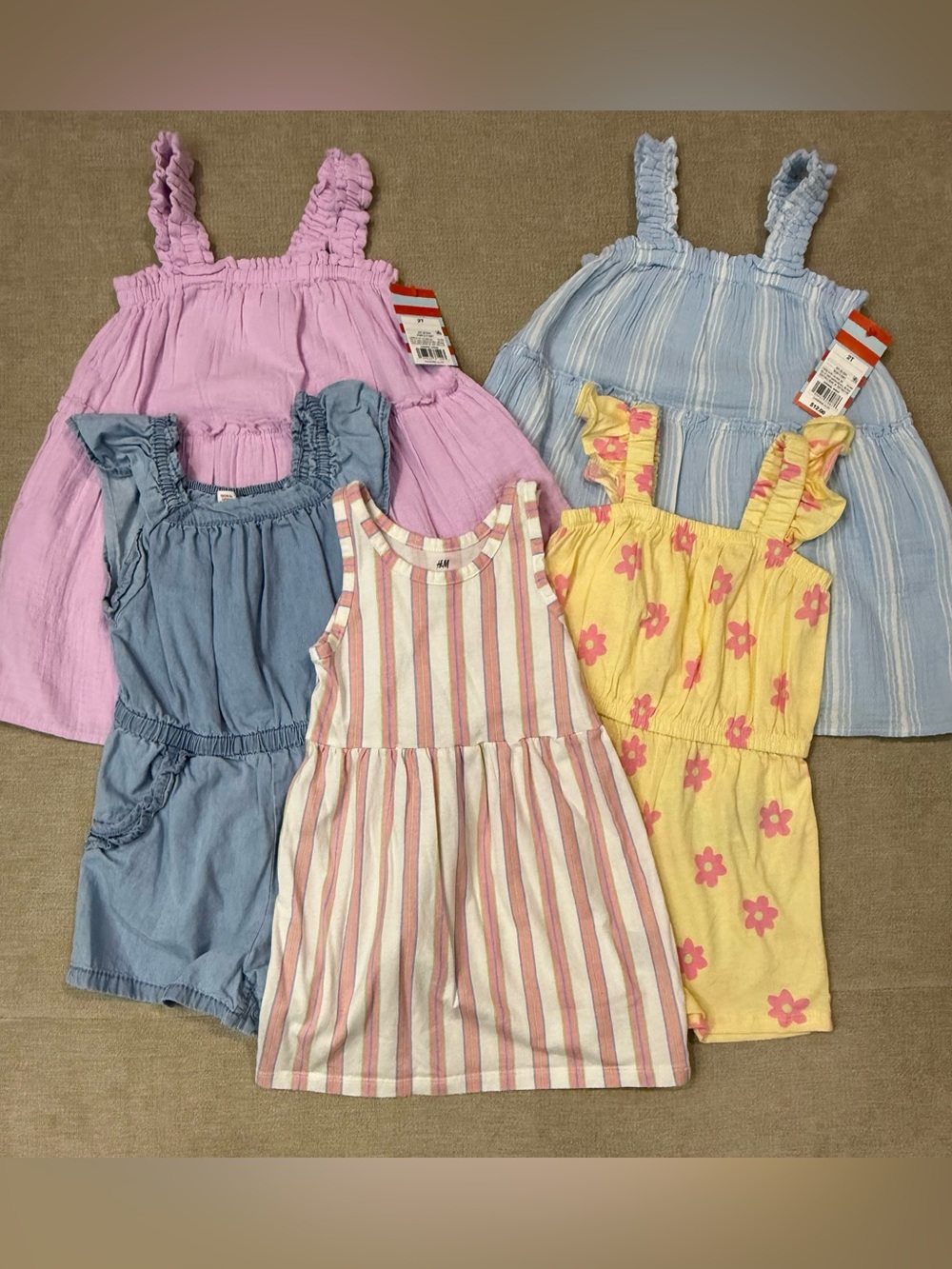2T LOT of 5- H&M, Cat & Jack, Old Navy - Rompers (2) and Dresses (3)-EUC and NWT